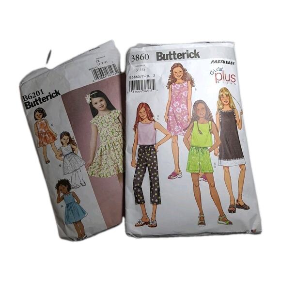 Mixed Sewing Pattern Buttrik Girls Dresses 6-8 ,7-14 Pre-owned - Picture 1 of 7